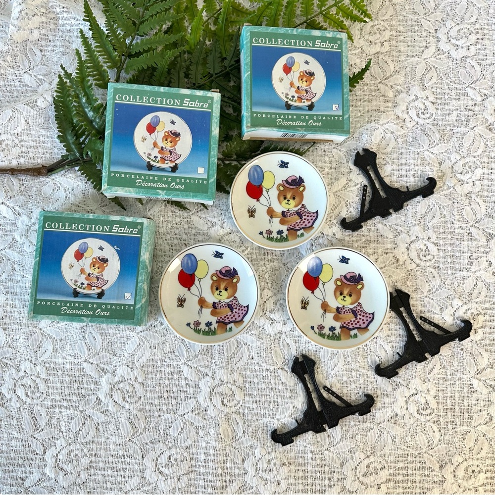 Set of 3 Vintage Sabre Collectable Teddy Bear Mini Porcelain Plates 4β